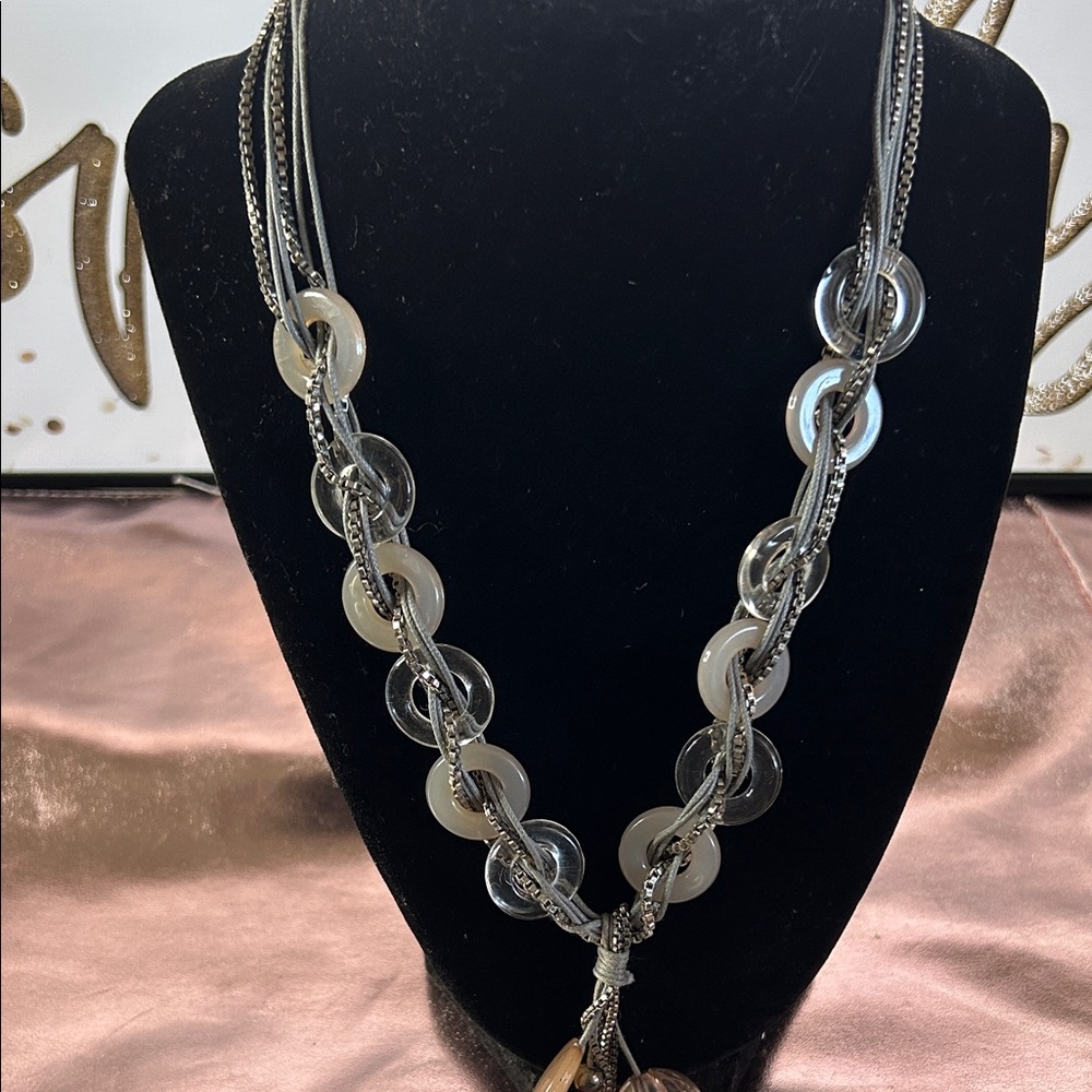 Vintage Statement Piece Mother of Pearl  Silver and Cream Necklace #46009